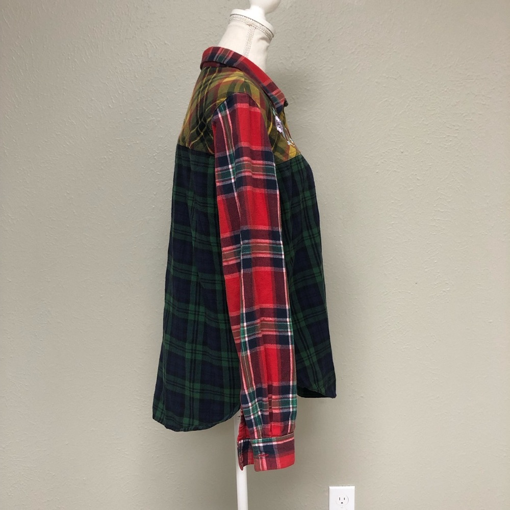 Blair Multi Pattern Plaid Flannel Embroidered But… - image 3